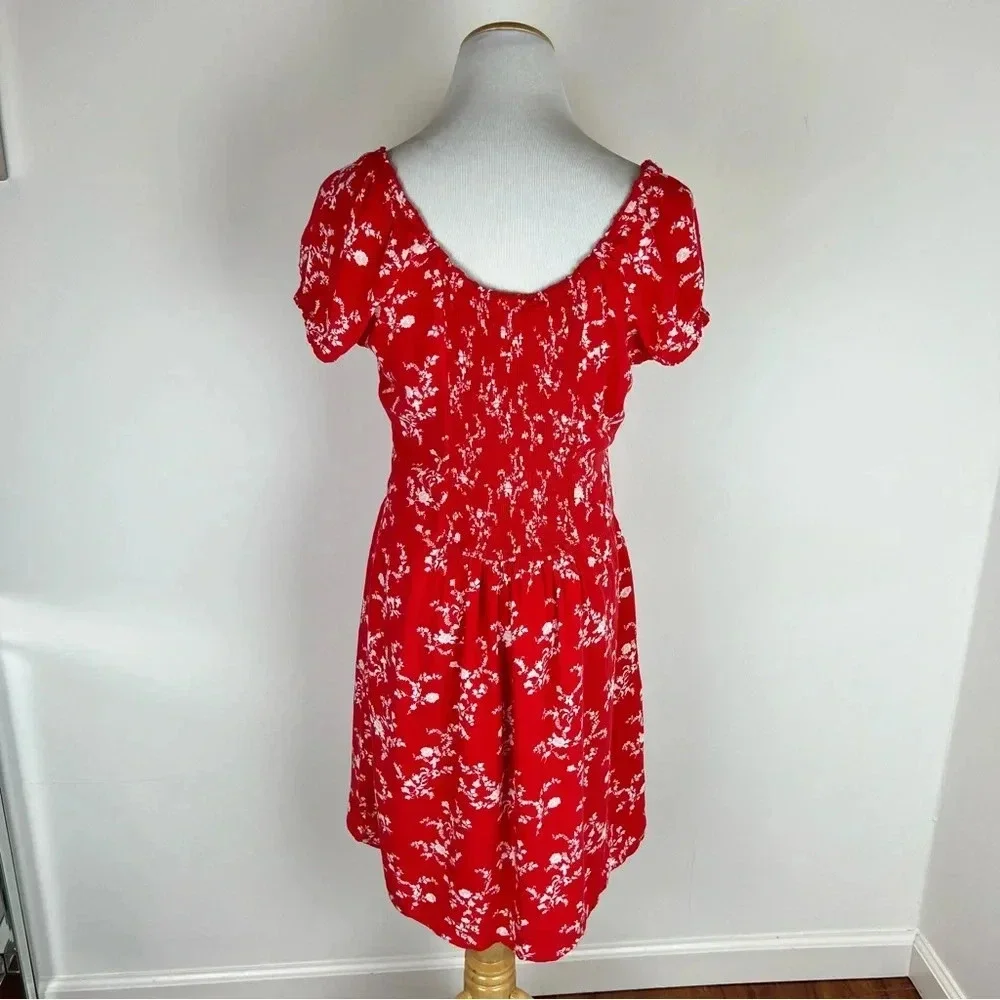 Abercrombie & Fitch Floral Print Red Mini Dress Size Medium M Tall - Picture 3 of 5